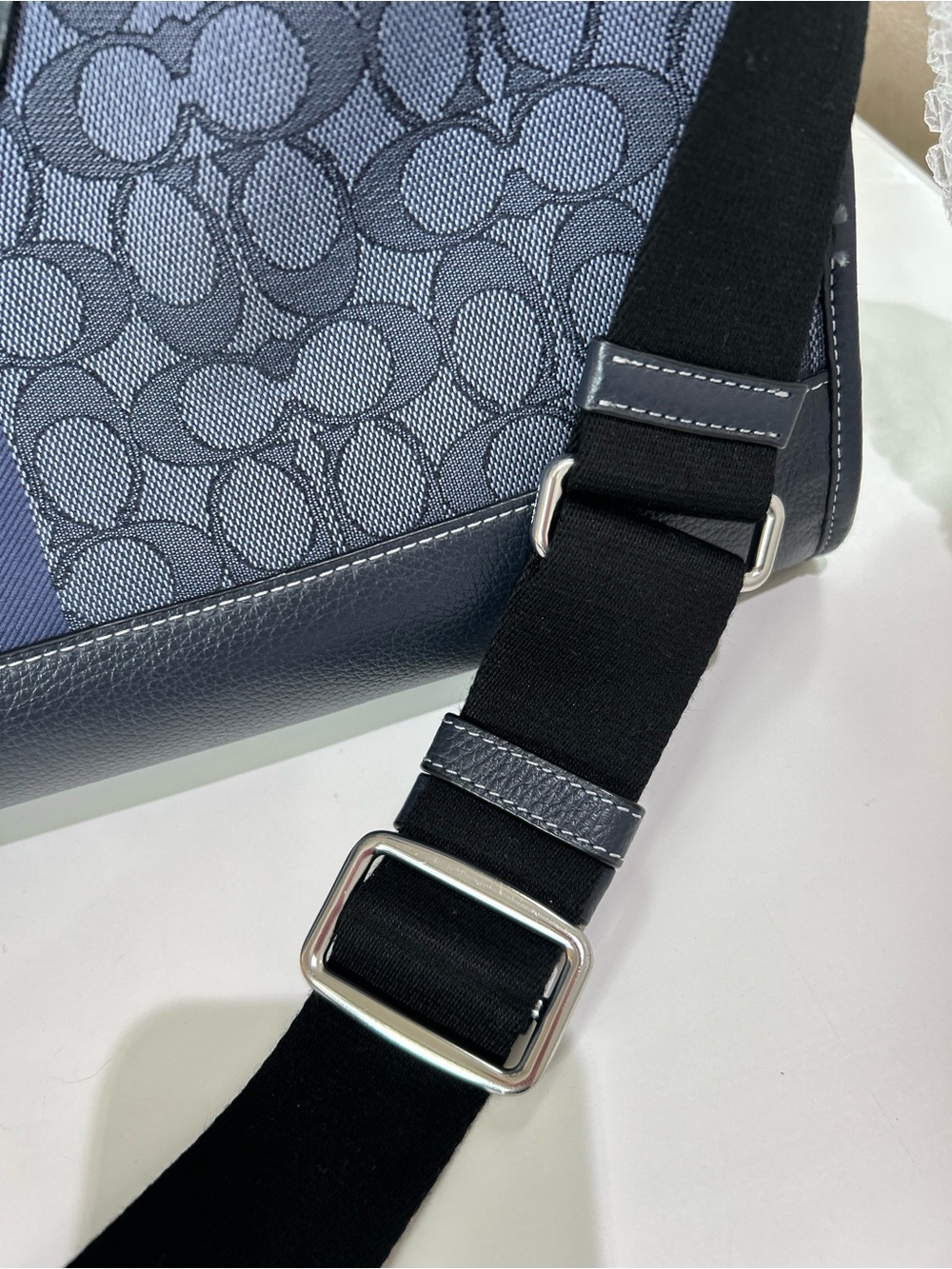 Coach Navy and Gray Signature Canvas Tote with Center Stripe - Picture 10 of 14